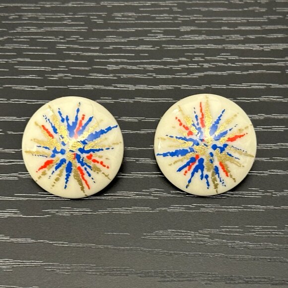 Avon Jewelry - Avon Vintage Pierced Earrings Fireworks Red White Blue Gold